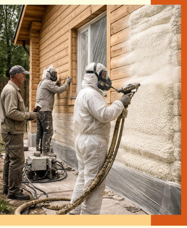 Утепление дома из бруса ППУ в Приморско-ахтарске от 3903 руб/м2 под ключ | ТепломастерПрр