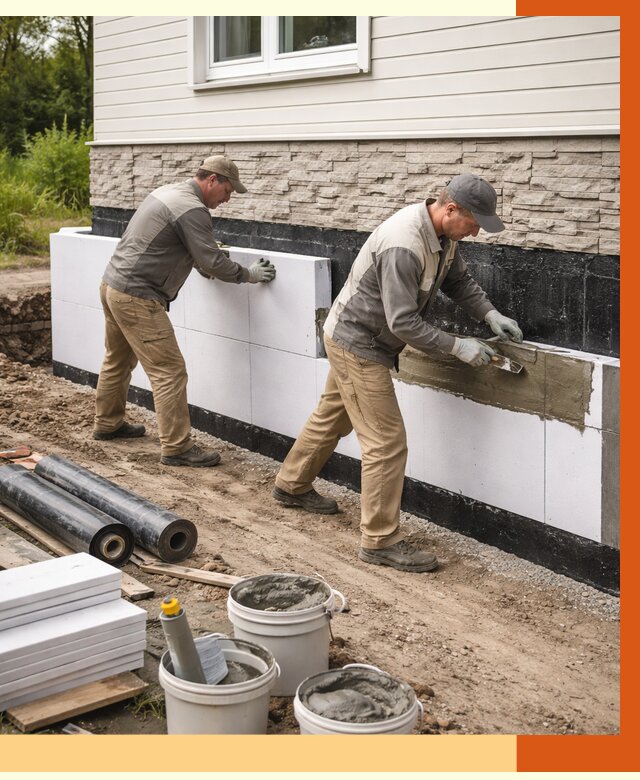 Утепление фундамента снаружи в Приморско-ахтарске от 4258 руб. за м² | ТепломастерПрр