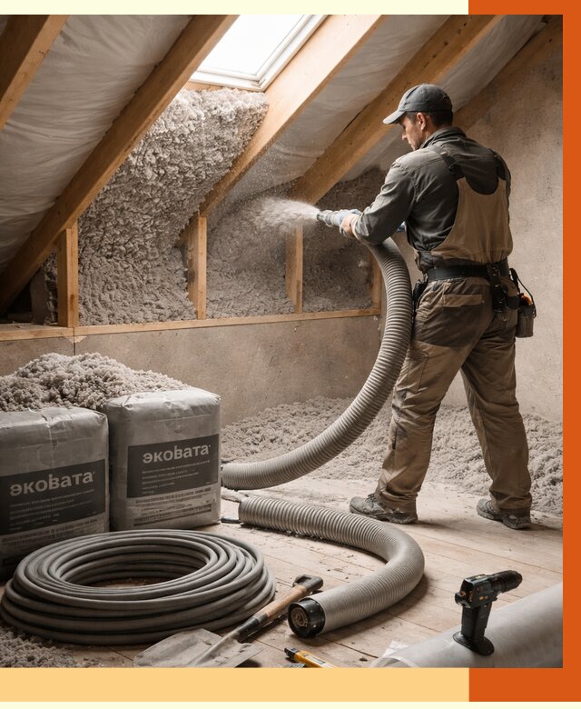 Утепление мансарды эковатой в Приморско-ахтарске от 2230 руб/м2 — монтаж, задувка, цена | ТепломастерПрр