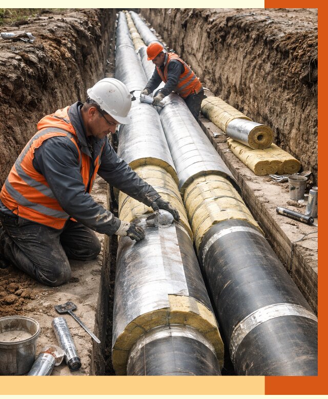 Утепление теплотрассы в Приморско-ахтарске от 4562 руб./м2 — ппу и комплексная изоляция | ТепломастерПрр