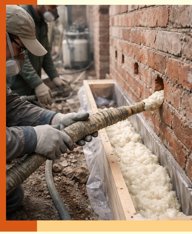 Заливка ППУ в пустоты кирпичной стены в Приморско-ахтарске