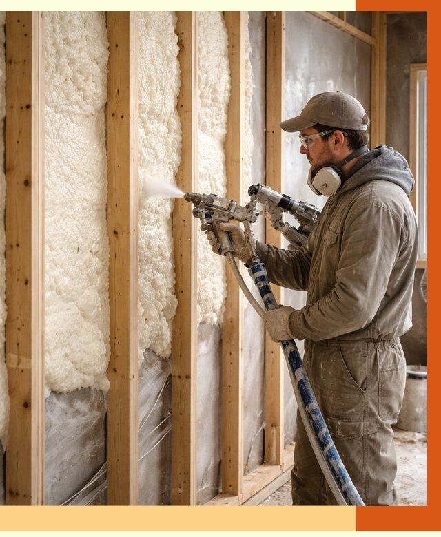 Утепление каркасной стены ППУ в Приморско-ахтарске от 4309 руб./м2 под ключ | ТепломастерПрр