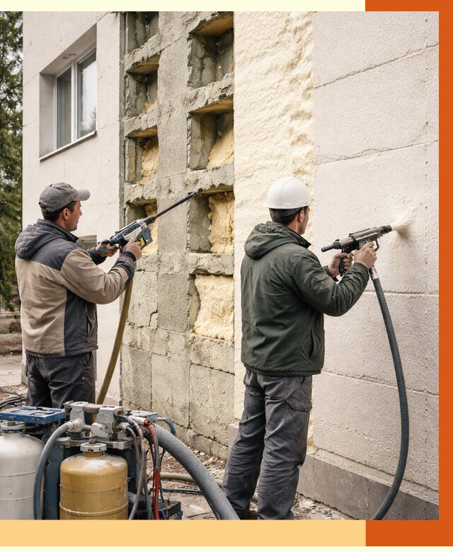 Заполнение пустот фасада в Приморско-ахтарске от 4562 руб. — утепление пустот облицовки | ТепломастерПрр