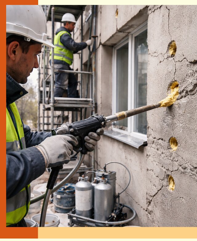 Заполнение пустот в фасаде и утепление стен в Приморско-ахтарске