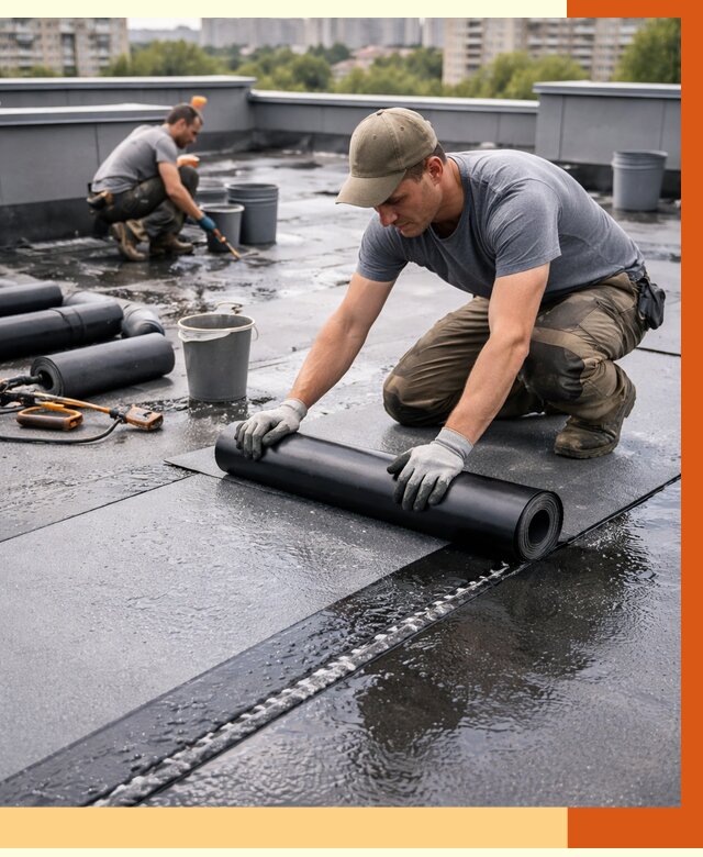 Гидроизоляция плоской кровли в Приморско-ахтарске от 4562 руб./м2 — профессионально | ТепломастерПрр