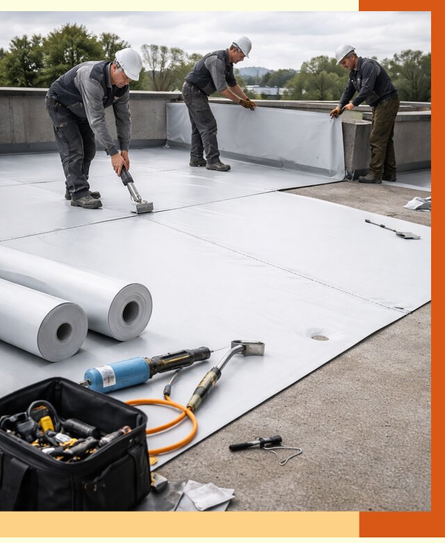 Гидроизоляция мембранной кровли в Приморско-ахтарске от 7604 руб./м² — профессионально | ТепломастерПрр